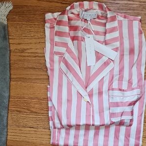 Chic Pink and White SATIN Striped Pajama Set
